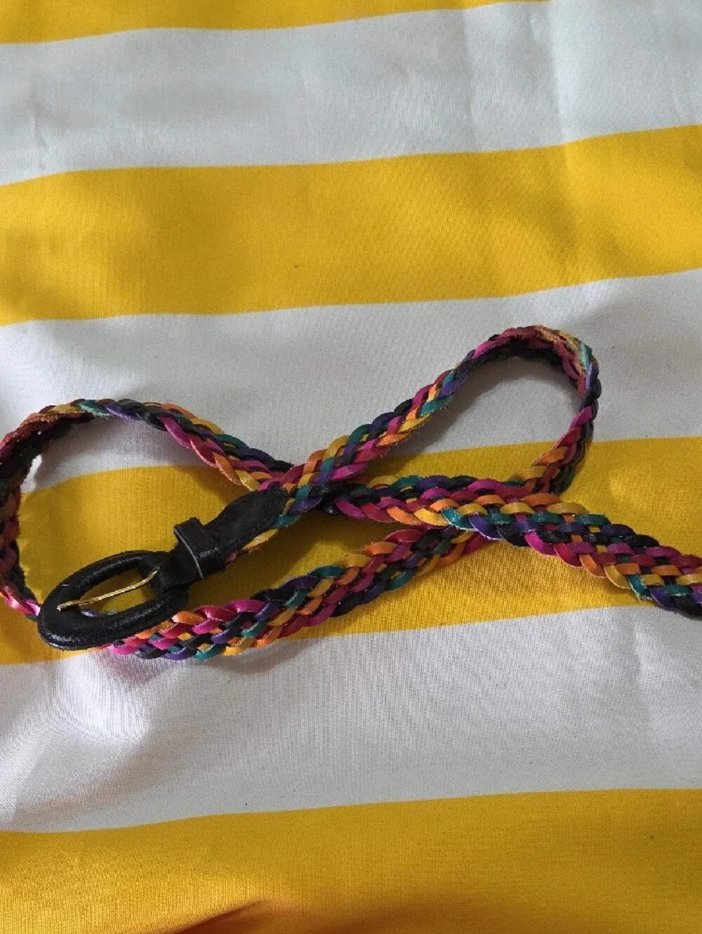 chic Multicolor Braided Belt with Black Buckle